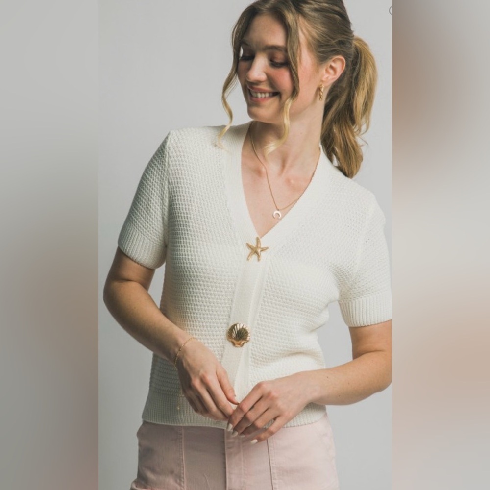 New nwt gorgeous short sleeve white cardigan nautical buttons S M L